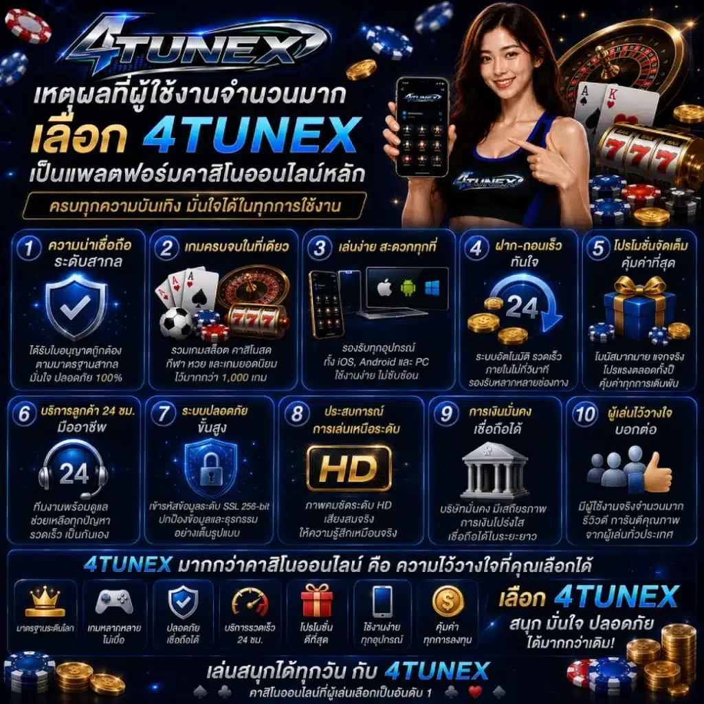 เหตุผลที่ผู้ใช้งานจำนวนมากเลือก 4TUNEX เป็นแพลตฟอร์มคาสิโนออนไลน์หลัก