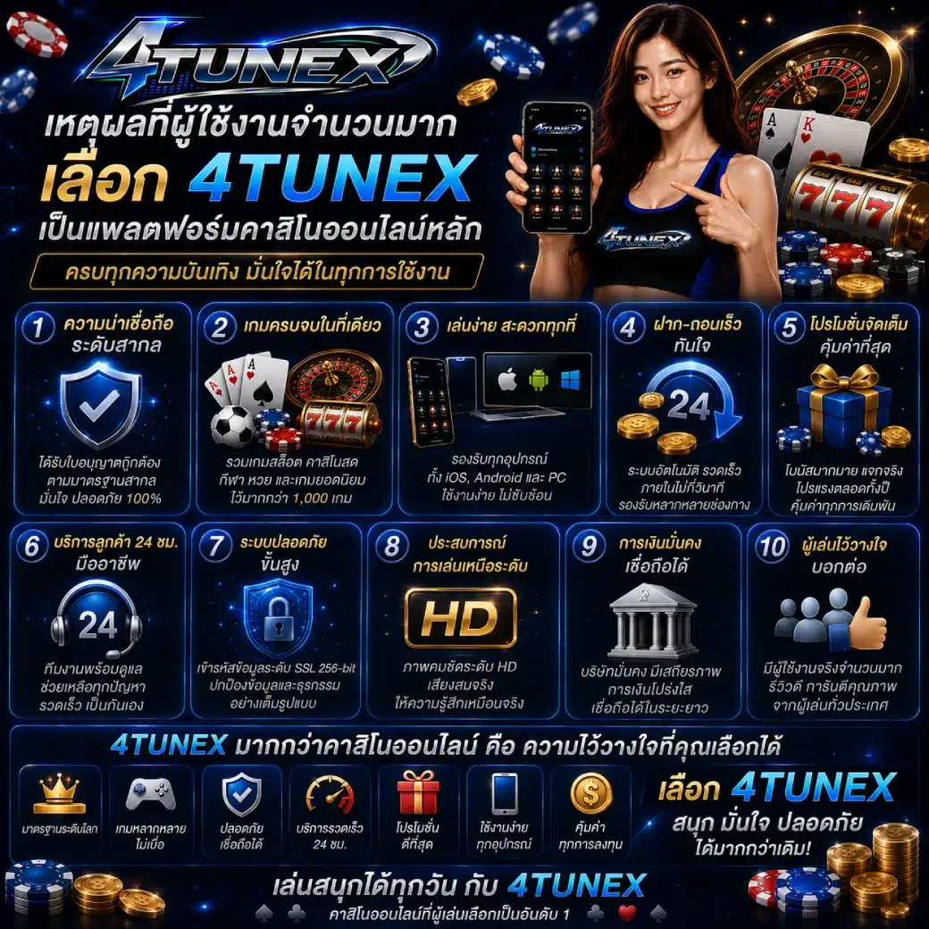 เหตุผลที่ผู้ใช้งานจำนวนมากเลือก 4TUNEX เป็นแพลตฟอร์มคาสิโนออนไลน์หลัก